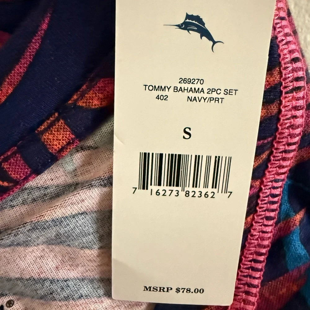 Tommy Bahama Pink and Blue Leaf Print Pajama Set - Picture 3 of 4